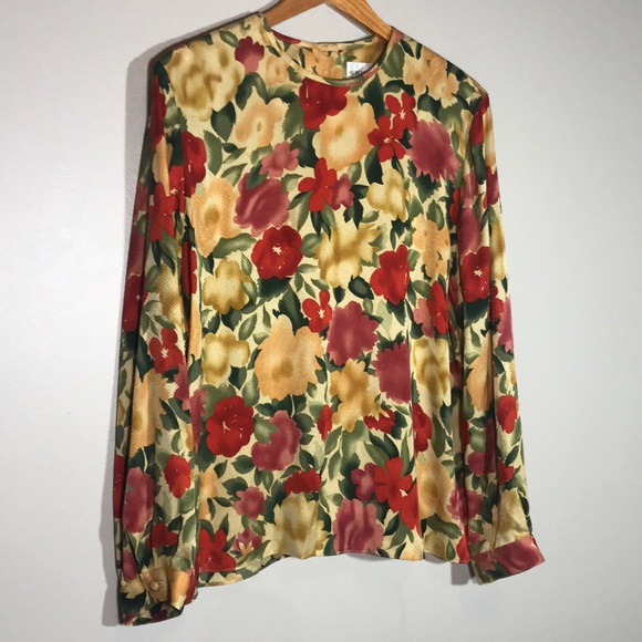 Silk Albert Nipon Floral Print Blouse - Picture 3 of 5